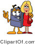 Illustration of a Cartoon Suitcase Mascot Talking to a Pretty Blond Woman by Mascot Junction