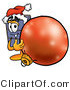 Illustration of a Cartoon Suitcase Mascot Wearing a Santa Hat, Standing with a Christmas Bauble by Mascot Junction