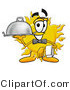 Illustration of a Cartoon Sun Mascot Dressed As a Waiter and Holding a Serving Platter by Mascot Junction