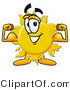 Illustration of a Cartoon Sun Mascot Flexing His Arm Muscles by Mascot Junction