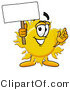 Illustration of a Cartoon Sun Mascot Holding a Blank Sign by Mascot Junction
