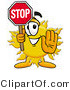 Illustration of a Cartoon Sun Mascot Holding a Stop Sign by Mascot Junction