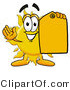 Illustration of a Cartoon Sun Mascot Holding a Yellow Sales Price Tag by Mascot Junction