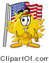 Illustration of a Cartoon Sun Mascot Pledging Allegiance to an American Flag by Mascot Junction