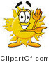 Illustration of a Cartoon Sun Mascot Waving and Pointing by Mascot Junction