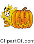 Illustration of a Cartoon Sun Mascot with a Carved Halloween Pumpkin by Mascot Junction