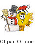 Illustration of a Cartoon Sun Mascot with a Snowman on Christmas by Mascot Junction