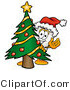 Illustration of a Cartoon Tooth Mascot Waving and Standing by a Decorated Christmas Tree by Mascot Junction