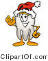 Illustration of a Cartoon Tooth Mascot Wearing a Santa Hat and Waving by Mascot Junction