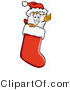 Illustration of a Cartoon Tooth Mascot Wearing a Santa Hat Inside a Red Christmas Stocking by Mascot Junction