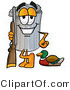 Illustration of a Cartoon Trash Can Mascot Duck Hunting, Standing with a Rifle and Duck by Mascot Junction