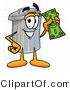 Illustration of a Cartoon Trash Can Mascot Holding a Dollar Bill by Mascot Junction