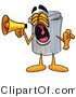 Illustration of a Cartoon Trash Can Mascot Screaming into a Megaphone by Mascot Junction