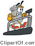 Illustration of a Cartoon Trash Can Mascot Walking on a Treadmill in a Fitness Gym by Mascot Junction