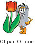 Illustration of a Cartoon Trash Can Mascot with a Red Tulip Flower in the Spring by Mascot Junction