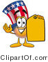 Illustration of a Cartoon Uncle Sam Mascot Holding a Yellow Sales Price Tag by Toons4Biz