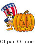 Illustration of a Cartoon Uncle Sam Mascot with a Carved Halloween Pumpkin by Toons4Biz