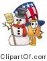 Illustration of a Cartoon Uncle Sam Mascot with a Snowman on Christmas by Mascot Junction