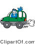 Illustration of a Cartoon Water Drop Mascot Driving a Green Car and Waving by Mascot Junction