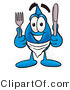 Illustration of a Cartoon Water Drop Mascot Holding a Knife and Fork by Mascot Junction