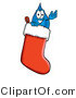 Illustration of a Cartoon Water Drop Mascot Inside a Red Christmas Stocking by Mascot Junction