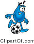 Illustration of a Cartoon Water Drop Mascot Kicking a Soccer Ball by Mascot Junction
