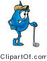 Illustration of a Cartoon Water Drop Mascot Leaning on a Golf Club While Golfing by Mascot Junction