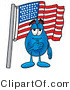 Illustration of a Cartoon Water Drop Mascot Pledging Allegiance to an American Flag by Mascot Junction