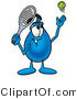Illustration of a Cartoon Water Drop Mascot Preparing to Hit a Tennis Ball by Mascot Junction