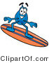 Illustration of a Cartoon Water Drop Mascot Surfing on a Blue and Orange Surfboard by Mascot Junction