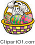 Illustration of a Chef Hat Mascot in an Easter Basket Full of Decorated Easter Eggs by Mascot Junction
