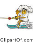 Illustration of a Chef Hat Mascot Waving While Water Skiing by Mascot Junction