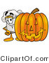 Illustration of a Chef Hat Mascot with a Carved Halloween Pumpkin by Mascot Junction