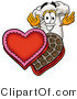 Illustration of a Chef Hat Mascot with an Open Box of Valentines Day Chocolate Candies by Mascot Junction