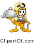 Illustration of a Construction Safety Barrel Mascot Dressed As a Waiter and Holding a Serving Platter by Mascot Junction