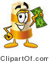 Illustration of a Construction Safety Barrel Mascot Holding a Dollar Bill by Mascot Junction