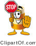 Illustration of a Construction Safety Barrel Mascot Holding a Stop Sign by Mascot Junction