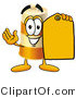 Illustration of a Construction Safety Barrel Mascot Holding a Yellow Sales Price Tag by Mascot Junction