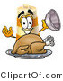 Illustration of a Construction Safety Barrel Mascot Serving a Thanksgiving Turkey on a Platter by Mascot Junction