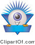Illustration of a Eyeball Mascot on a Blue Business Label by Mascot Junction