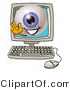 Illustration of a Eyeball Mascot Waving from Inside a Computer Screen by Mascot Junction