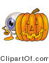 Illustration of a Eyeball Mascot with a Carved Halloween Pumpkin by Mascot Junction