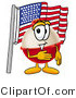 Illustration of a Fishing Bobber Mascot Pledging Allegiance to an American Flag by Mascot Junction