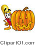 Illustration of a Medical Pill Capsule Mascot with a Carved Halloween Pumpkin by Toons4Biz