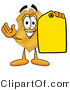 Illustration of a Police Badge Mascot Holding a Blank Yellow Price Tag for a Sale by Mascot Junction