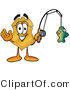 Illustration of a Police Badge Mascot Holding a Fish on a Fishing Pole by Mascot Junction