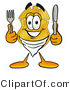 Illustration of a Police Badge Mascot Holding a Knife and Fork by Mascot Junction