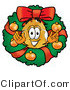 Illustration of a Police Badge Mascot in the Center of a Christmas Wreath by Mascot Junction