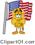 Illustration of a Police Badge Mascot Pledging Allegiance to an American Flag by Mascot Junction