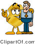 Illustration of a Police Badge Mascot Talking to a Business Man by Mascot Junction